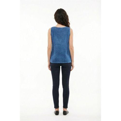 Kolsuz Devin Papatya Desenli Yazlık Poplin Bluz İndigo indg