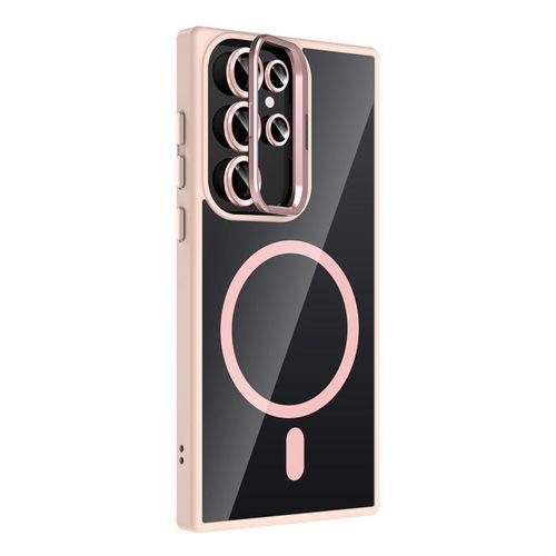 Galaxy S23 Ultra Kılıf Standlı ve Kamera Lens Hediyeli M-Safe Şarj Özellikli Zore Etro Kapak