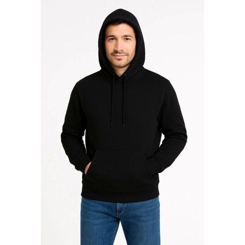 Erkek Üç İplik Kapüşonlu Kanguru Cepli SweatShirt Hoodie - Siyah