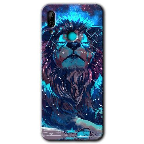 MRCİLETİSİM Huawei P smart 2019 Kılıf HD Desen Baskılı Arka Kapak + Temperli Cam - Neon Aslan