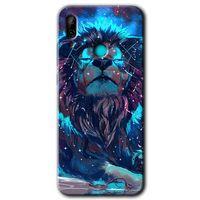 MRCİLETİSİM Huawei P smart 2019 Kılıf HD Desen Baskılı Arka Kapak + Temperli Cam - Neon Aslan