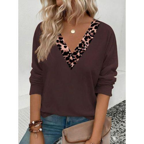 Kadın Uzun Kollu V Yakalı Leopar Detaylı Viskon Iki Iplik Bluz