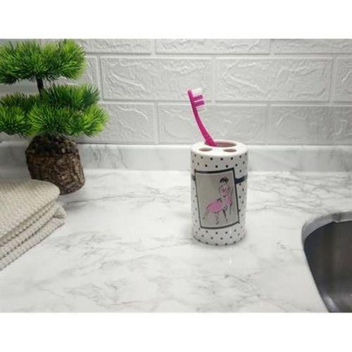 2 Adet Seramik Diş Fırçalık Pembe Elbiseli Kadın Model 7X7X11Cm Banyo Seti