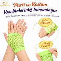 80’ler 90’lar Retro Neon Yeşil File Parmaksız Kısa Eldiven 11 cm