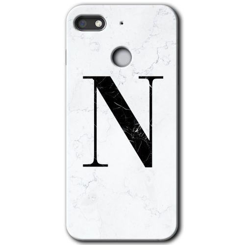 Potkal Hediye Fabrikası General Mobile GM 8 Go HD Baskılı Kılıf + 9D Tam Ekran Koruyucu - Beyaz Mermer Desenli N Harfi