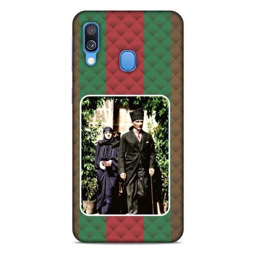 Samsung Galaxy A40 Kılıf Atatürk (22) Tam Koruma Kılıfı Yeşil Kırmızı