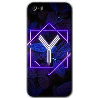 Potkal Hediye Fabrikası iPhone 5s HD Baskılı Kılıf + 9D Tam Ekran Koruyucu - Dark Neon Yaprak Y Harfi