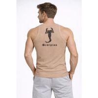 Erkek Fitilli Atlet Sıfır Yaka Slim Fit Arka Baskılı Spor Atlet - Bej