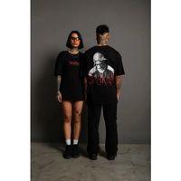 Erkek Oversize Tişört – Beyaz 24/1 Penye Kumaş, Bisiklet Yaka, Ön - Arka Baskılı, Streetwear Tarzı Rahat Büyük Kalıp T-Shirt - Siyah