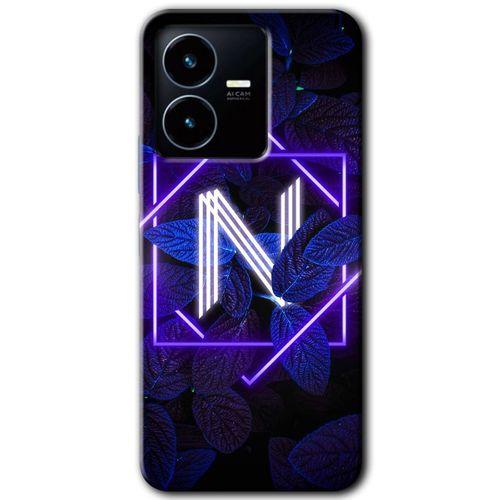 Vivo Y22s Kılıf HD Desen Baskılı Arka Kapak - Dark Neon Yaprak N Harfi