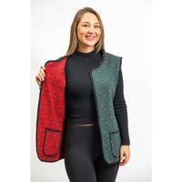 Kolsuz Meryem Çift Taraflı Cepli Pazen Kışlık Yelek Yeşil/Bordo Yşl/Brd