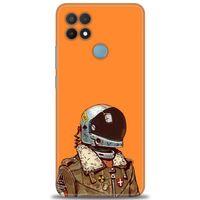 Oppo A15 Kılıf HD Baskılı Kılıf - Turuncu Astronot + Tam Ekran Koruyucu