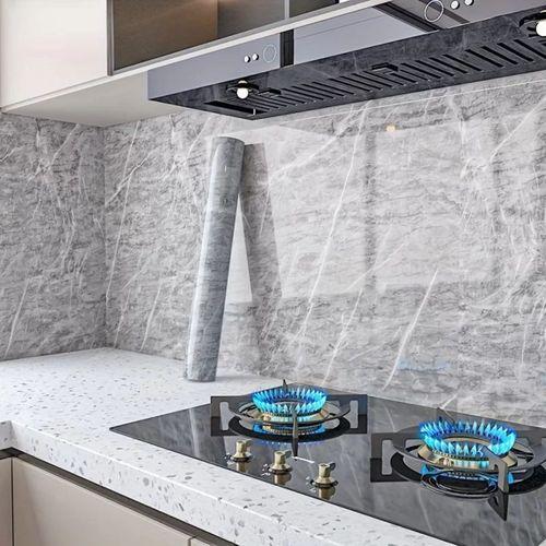 Mermer Desenli Mutfak Duvar Kağıdı Sticker - 5mx60cm Su Geçirmez, Yağa Dayanıklı, Yüksek Sıcaklığa Dayanıklı Tezgah, Dolap, Ocak Yenileme Folyosu T04