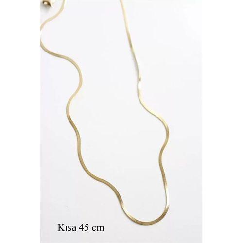 İnce İtalyan Zincir Çelik Kolye (45cm) - Altın
