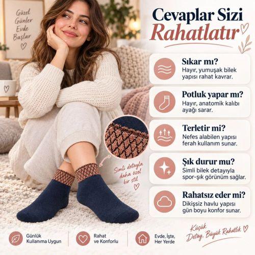 Kadın Simli 6'lı Bilek Patik Çorap | Dikişsiz Havlu Yapı, Yumuşak Konforlu Günlük Çorap