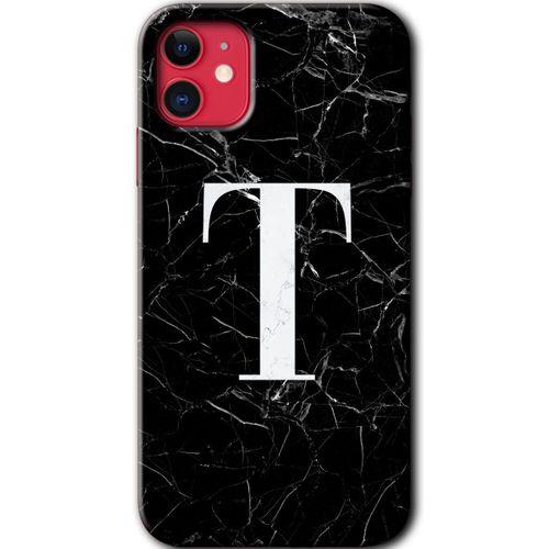 Potkal Hediye Fabrikası iPhone 11 HD Baskılı Kılıf + 9D Tam Ekran Koruyucu - Siyah Mermer Desenli T Harfi