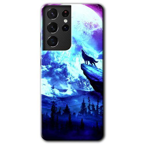 MRCİLETİSİM Samsung Galaxy S21 Ultra Kılıf HD Desen Baskılı Arka Kapak + Temperli Cam - Mega Kurt