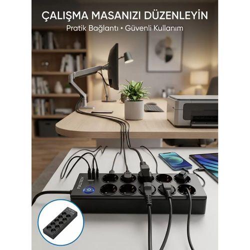 Akım Korumalı 10'lu Çoklu Priz Usb-a Ve Type-c Şarj Çıkışlı