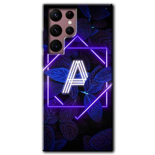 MRCİLETİSİM Samsung Galaxy S22 Ultra Kılıf HD Desen Baskılı Arka Kapak + Temperli Cam - Dark Neon Yaprak A Harfi