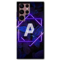 MRCİLETİSİM Samsung Galaxy S22 Ultra Kılıf HD Desen Baskılı Arka Kapak + Temperli Cam - Dark Neon Yaprak A Harfi