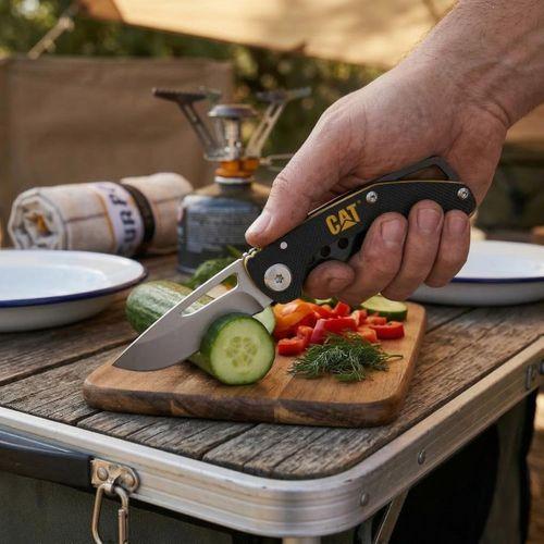 CAT DA980010 Kemer Askı Kancalı Katlanabilir 12CM Paslanmaz Çelik Kamp Çakısı