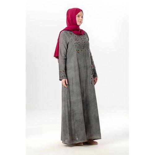 Uzun Kol Sultan Tek Cepli Yazlık Uzun Poplin Elbise Füme Fm