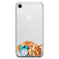 Apple iPhone XR Kılıf Masa Saati Kedi Arka Kapak Koruma Desenli Full Koruyucu