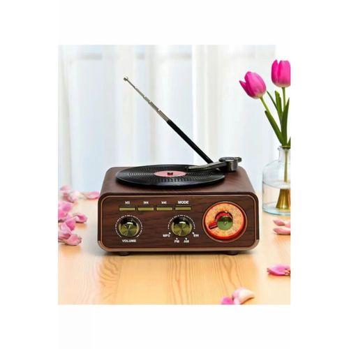 Nostaljik Tasarım Plak Çalar Görünümlü Radyolu Bluetooth Hoparlör Retro Müzik Plak