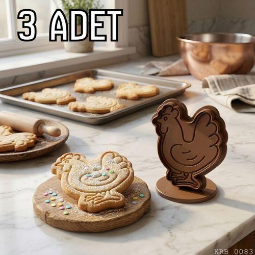 3Lü Sevimli Tavuk Figürlü Hamur Şekillendirici Kurabiye Kalıbı Oyun Hamuru Kalıbı 8 cm