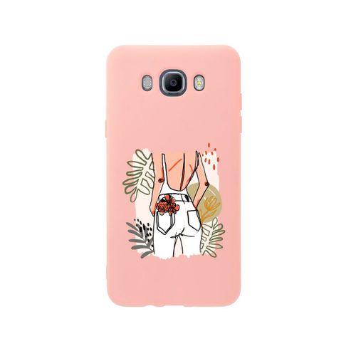 Samsung J7 2016 Woman With Flowers Premium Silikonlu Pembe Telefon Kılıfı