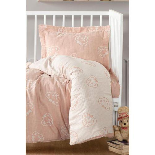 Kanz Jakarlı Müslin Bebek Nevresim Takımı Knz-013 Bear Pudra