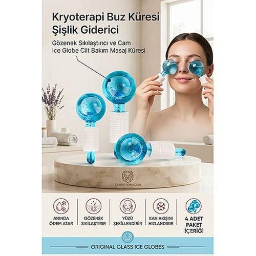 4 LÜ Şişlik Giderici Buz Küresi Yüz Masaj Aleti - Kryoterapi Etkili Gözenek Sıkılaştırıcı ve Orijinal Cam Ice Globe Cilt Bakım Masaj Küresi 723367