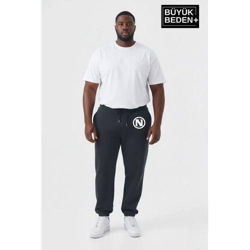 Erkek Büyük Beden N Logolu Paça Lastikli Rahat Kesim Jogger İnce Eşofman Altı SPR26BEA951-4