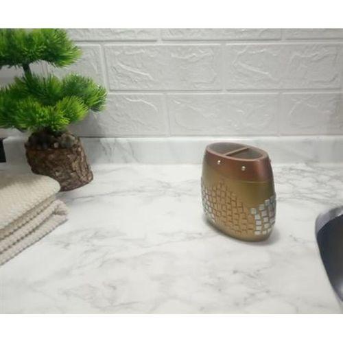 2 Adet Diş Fırçalık Altın Mozaik Poliresin 10X10X5Cm Banyo Seti