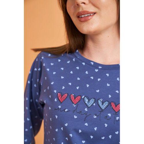 Pjs 28081 Kadın Uzun Kol Yuvarlak Yaka Kalpli Pijama Takım