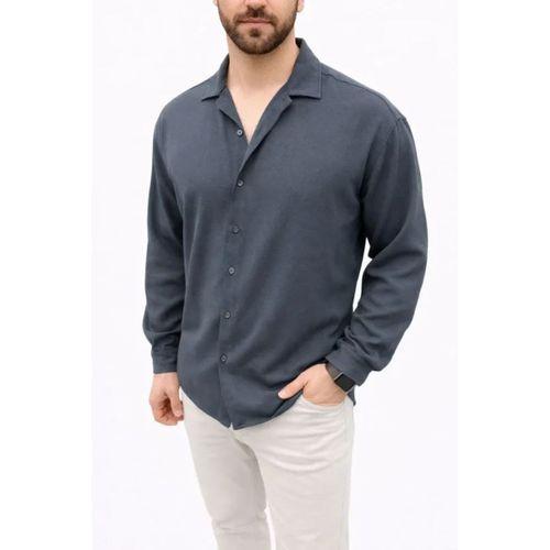 Erkek Aerobin Kumaş Oversize 4 Mevsim Uzun Kollu Rahat Kalıp Gömlek - Füme