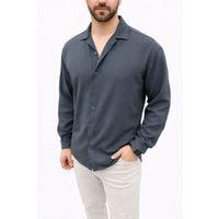 Erkek Aerobin Kumaş Oversize 4 Mevsim Uzun Kollu Rahat Kalıp Gömlek - Füme