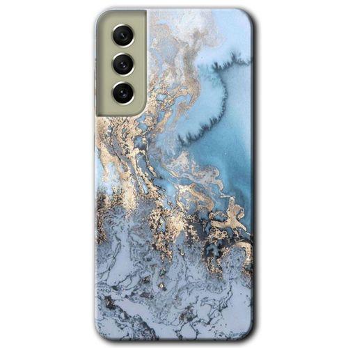 MRCİLETİSİM Samsung Galaxy S21 FE Kılıf HD Desen Baskılı Arka Kapak + Temperli Cam - Eski Mermer