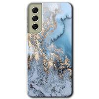 MRCİLETİSİM Samsung Galaxy S21 FE Kılıf HD Desen Baskılı Arka Kapak + Temperli Cam - Eski Mermer