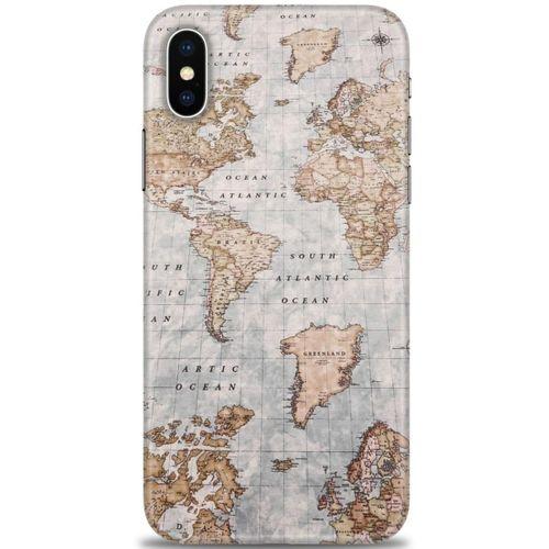 iPhone XS Max Kılıf HD Baskılı Kılıf - Dünya Haritası + Tam Ekran Koruyucu