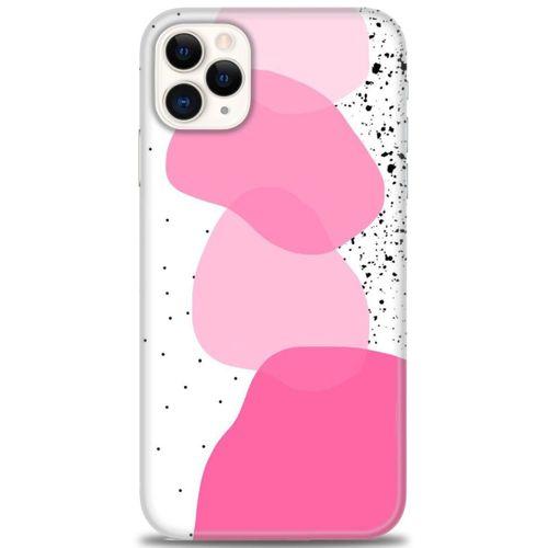 iPhone 11 Pro Max Kılıf HD Baskılı Kılıf - Pembe Beyaz Siyah + Tam Ekran Koruyucu