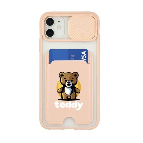 iPhone 11 Uyumlu Teddy Desenli Kamera Korumalı ve Kartlıklı Telefon Kılıfı