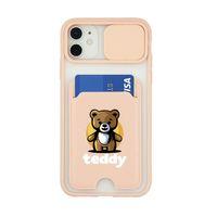 iPhone 11 Uyumlu Teddy Desenli Kamera Korumalı ve Kartlıklı Telefon Kılıfı