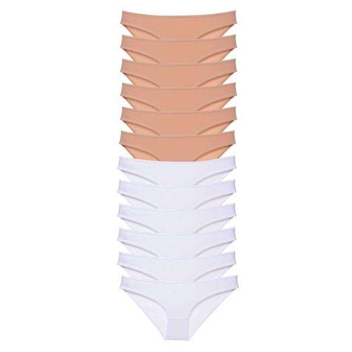 12 adet Süper Eko Set Likralı Kadın Slip Külot Ten Beyaz