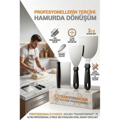 304 Inox Paslanmaz Çelik 3’lü Hamur Kesici ve Spatula Seti - Ultra Profesyonel Seri 723143