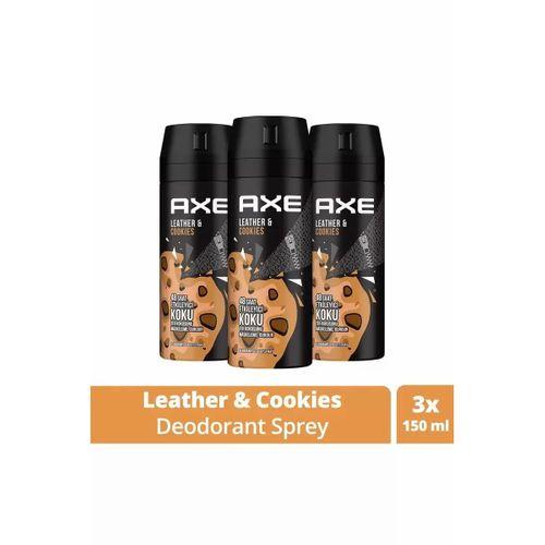 3 Adet Axe Erkek Sprey Deodorant Leather & Cookies 48 Saat Etkileyeci Koku 150 ml