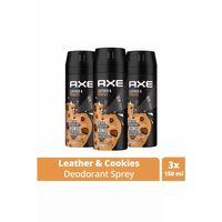 3 Adet Axe Erkek Sprey Deodorant Leather & Cookies 48 Saat Etkileyeci Koku 150 ml
