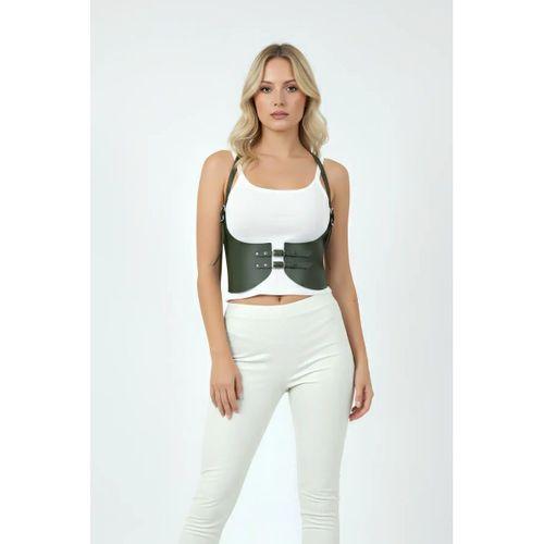 Haki Renk Kalın Kadın Kemeri, Deri Kemer Harness - APFT605