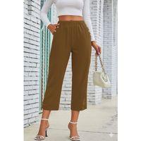 Kadın Beli Lastikli Düğme Ve Cep Detaylı Kapri Ithal Keten Pantolon