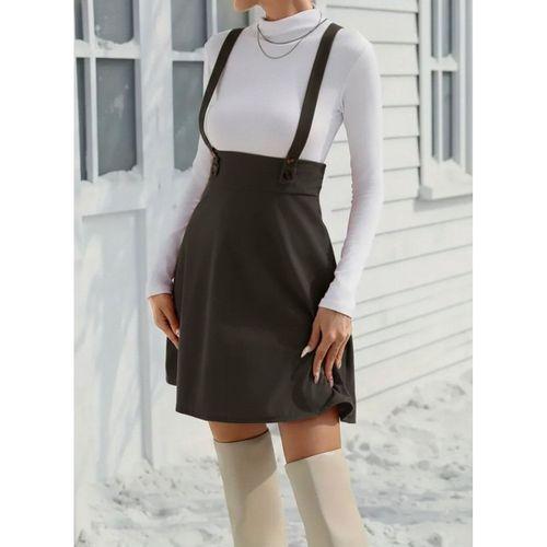 Kadın Askılı Düğmeli Mini Süet Elbise